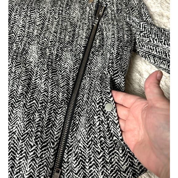 Theory Joean Herringbone Leather Trim Moto Jacket Women Size 00 Y2K Biker Retro - Picture 7 of 7